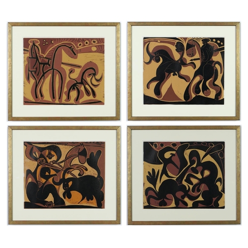 63 - PABLO PICASSO, a set of four linocuts, 1962, suite linogravures, 32.5cm x 27cm.