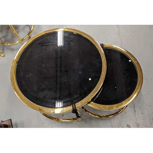 364 - EICHHOLTZ 'NESTOR' SIDE TABLES, a set of two, black glass tops, largest 55cm W x 46cm H.(2)