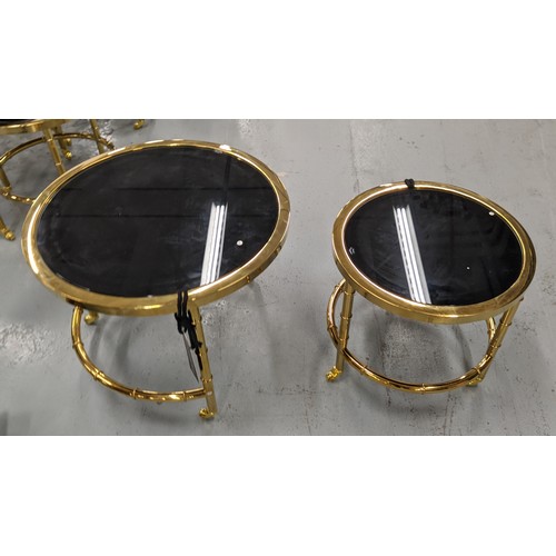 364 - EICHHOLTZ 'NESTOR' SIDE TABLES, a set of two, black glass tops, largest 55cm W x 46cm H.(2)