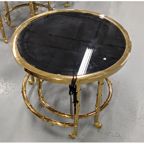 364 - EICHHOLTZ 'NESTOR' SIDE TABLES, a set of two, black glass tops, largest 55cm W x 46cm H.(2)