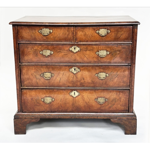 103 - CHEST, 18th century English Queen Anne walnut and crossbanded with two short above three long drawer... 