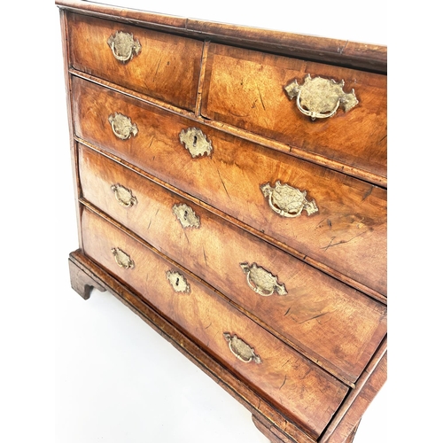 103 - CHEST, 18th century English Queen Anne walnut and crossbanded with two short above three long drawer... 