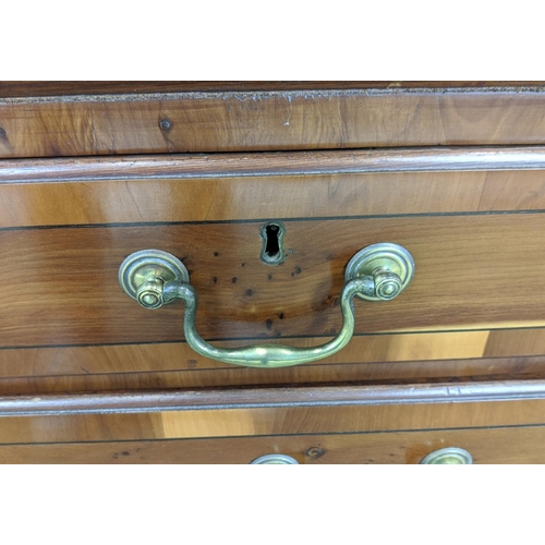 178 - BUREAU CABINET, George II style yewwood and stellar inlaid with three finials over panelled doors wi... 