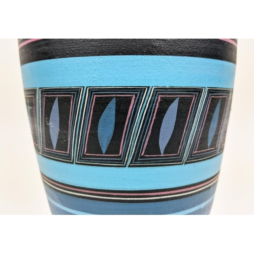 6 - A PORTUGESE STUDIO POTTERY VASE, late 20th Century, hand painted in a geometric design, terracotta g... 