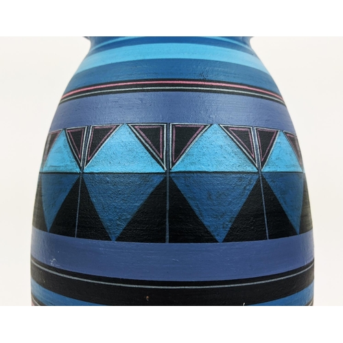 6 - A PORTUGESE STUDIO POTTERY VASE, late 20th Century, hand painted in a geometric design, terracotta g... 