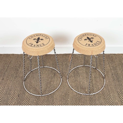 326 - CHAMPAGNE CORK STOOLS, a pair, vintage style with twisted metal bases, 53cm H. (2)