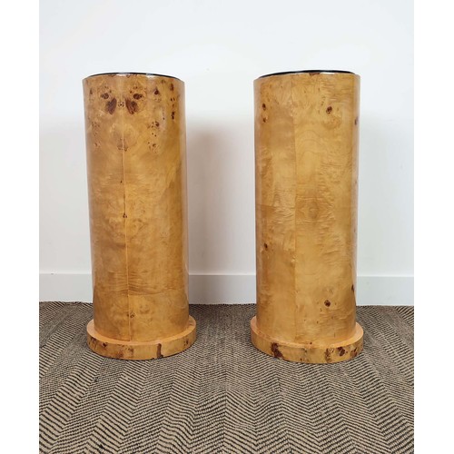 324 - PEDESTAL PLINTHS, a pair, Art Deco style burr wood, 80cm H x 30cm. (2)