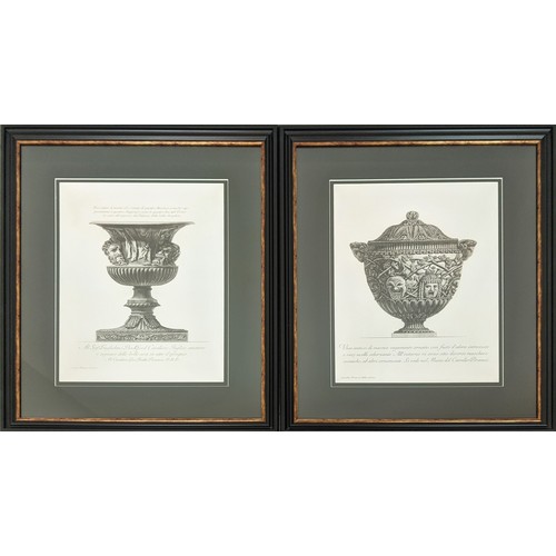 325 - CONTEMPORARY SCHOOL PRINTS, a pair, monochrome studies of urns, 76cm H x 65cm. (2)