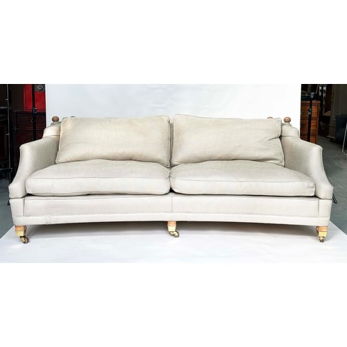 102 - KNOLL SOFA BY DURESTA, grey linen upholstered with down swept arms, feather filled cushions and squa... 