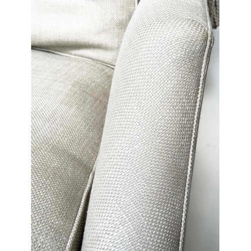 102 - KNOLL SOFA BY DURESTA, grey linen upholstered with down swept arms, feather filled cushions and squa... 