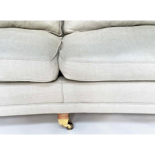 102 - KNOLL SOFA BY DURESTA, grey linen upholstered with down swept arms, feather filled cushions and squa... 