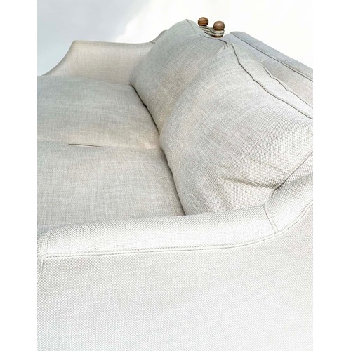 102 - KNOLL SOFA BY DURESTA, grey linen upholstered with down swept arms, feather filled cushions and squa... 