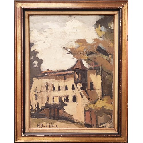 34 - MICHEL DIND-SIBOURG (20th century French), 'Villa Jeanne d'Arc', oil on board, 64cm x 46cm, framed.