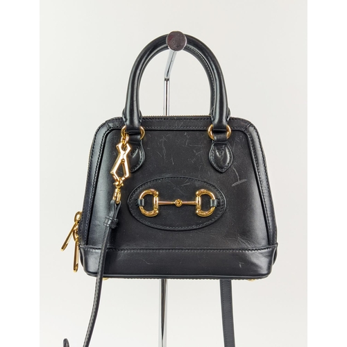 23 - GUCCI 1955 HORSEBIT MINI TOP HANDLE BAG, black leather with gold tone hardware, fabric lining, all a... 