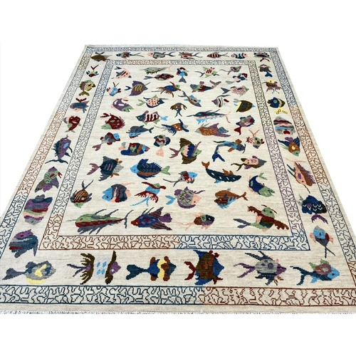 81 - CONTEMPORARY FISH DESIGN CARPET, 302cm x 246cm.