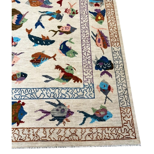 81 - CONTEMPORARY FISH DESIGN CARPET, 302cm x 246cm.