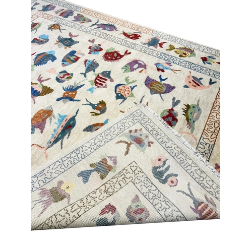 81 - CONTEMPORARY FISH DESIGN CARPET, 302cm x 246cm.