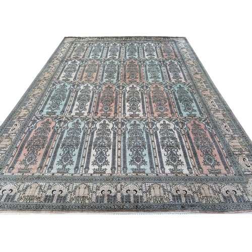 104 - FINE PURE SILK GARDEN DESIGN CARPET, 430cm x 307cm.