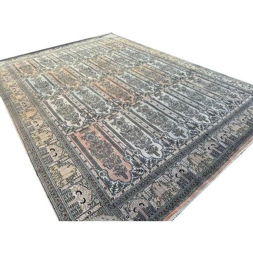 104 - FINE PURE SILK GARDEN DESIGN CARPET, 430cm x 307cm.