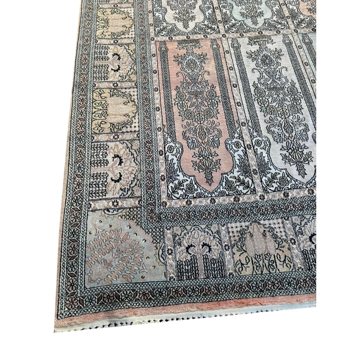 104 - FINE PURE SILK GARDEN DESIGN CARPET, 430cm x 307cm.