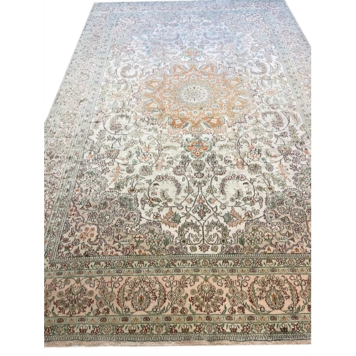 94 - FINE PURE SILK TEHRAN DESIGN CARPET, 280cm x 180cm.