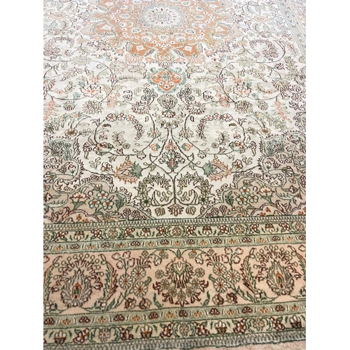 94 - FINE PURE SILK TEHRAN DESIGN CARPET, 280cm x 180cm.