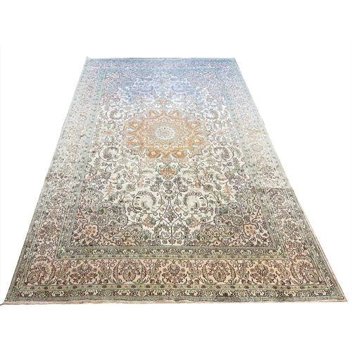 94 - FINE PURE SILK TEHRAN DESIGN CARPET, 280cm x 180cm.