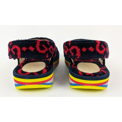 44 - GUCCI CHILDREN TOWELLING SANDALS, monogrammed, with slingback velcro strap closure, rubber rainbow s... 