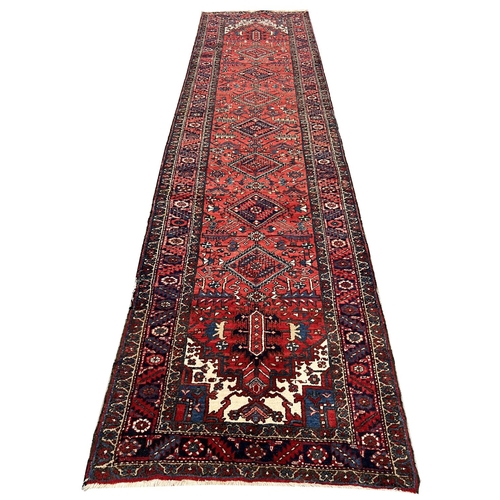 100A - ANTIQUE HERIZ RUNNER, 430cm x 117cm.