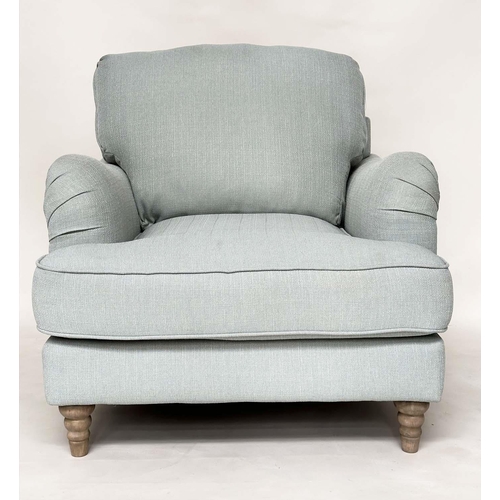 107 - COUNTRY HOUSE ARMCHAIR, Howard and Son style Bridgewater model inspired with duck egg slub linen uph... 