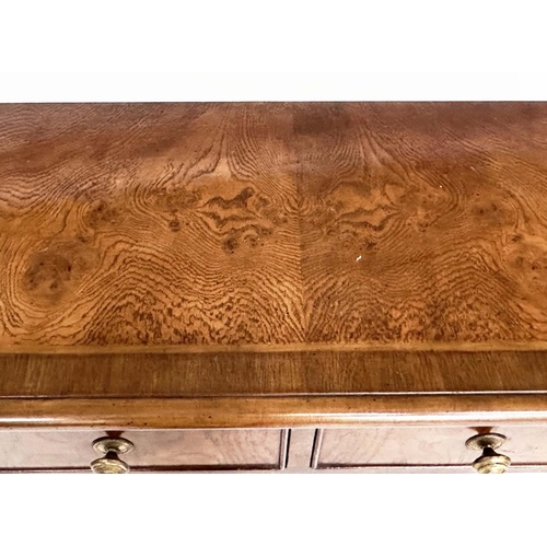 108 - HALL TABLE, George III design burr walnut and crossbanded with four frieze drawers and reeded turned... 