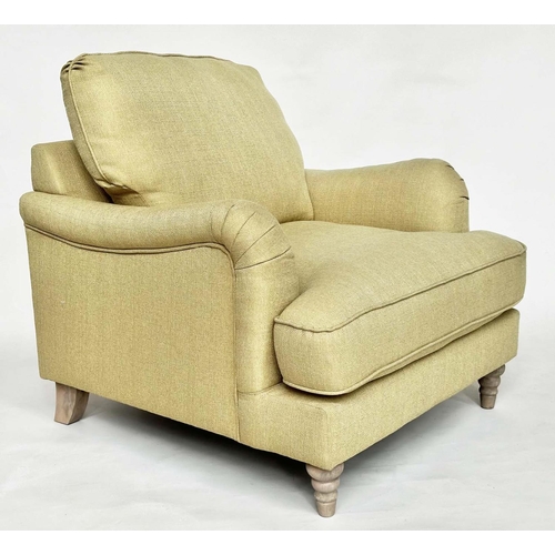 109 - COUNTRY HOUSE ARMCHAIR, Howard and Son style Bridgewater model inspired with primrose yellow slub li... 