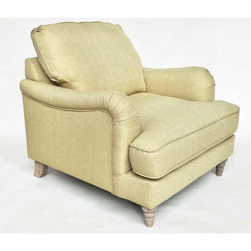 109 - COUNTRY HOUSE ARMCHAIR, Howard and Son style Bridgewater model inspired with primrose yellow slub li... 