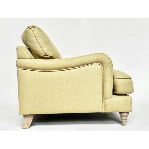 109 - COUNTRY HOUSE ARMCHAIR, Howard and Son style Bridgewater model inspired with primrose yellow slub li... 