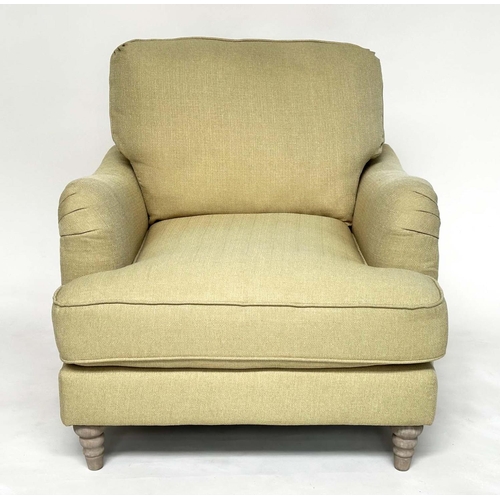 109 - COUNTRY HOUSE ARMCHAIR, Howard and Son style Bridgewater model inspired with primrose yellow slub li... 