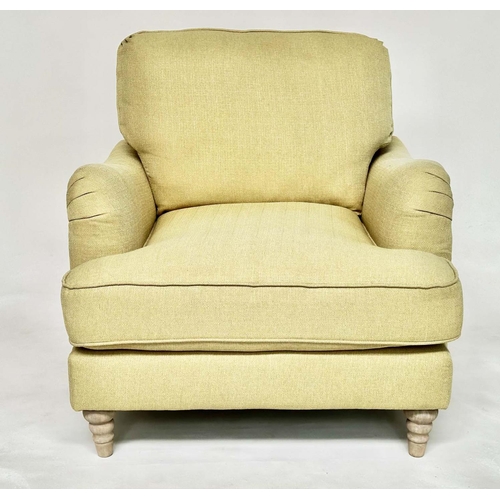 109 - COUNTRY HOUSE ARMCHAIR, Howard and Son style Bridgewater model inspired with primrose yellow slub li... 