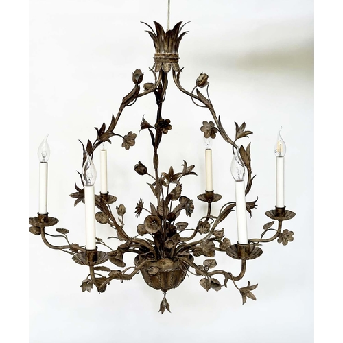 110 - VAUGHAN CHANDELIER, foliate and floral metal work with scrolling arms and six lights, 90cm H.