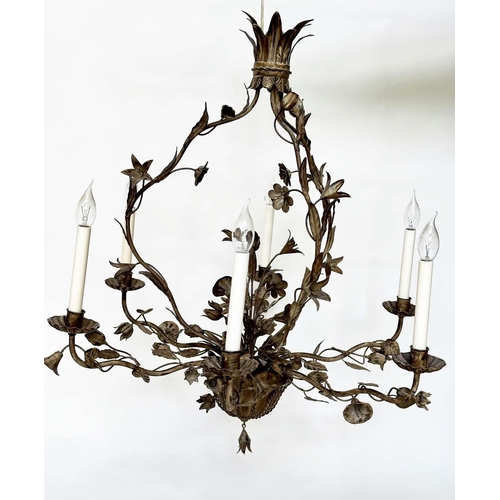 110 - VAUGHAN CHANDELIER, foliate and floral metal work with scrolling arms and six lights, 90cm H.