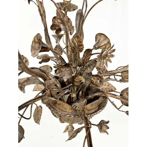 110 - VAUGHAN CHANDELIER, foliate and floral metal work with scrolling arms and six lights, 90cm H.