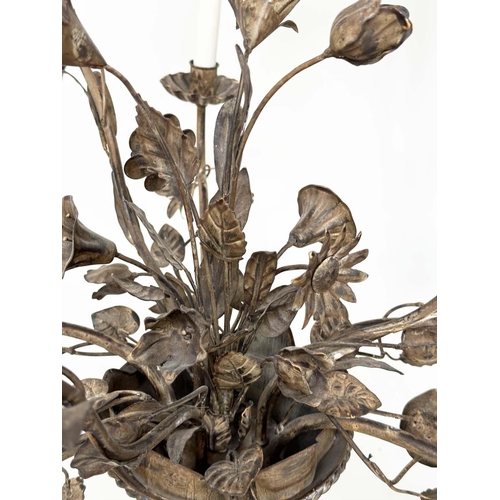 110 - VAUGHAN CHANDELIER, foliate and floral metal work with scrolling arms and six lights, 90cm H.