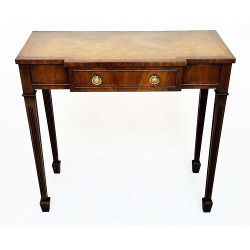 112 - HALL TABLE, George III design flame mahogany and crossbanded, breakfront with frieze drawer, 75cm W ... 