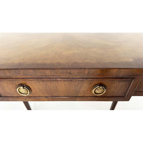 112 - HALL TABLE, George III design flame mahogany and crossbanded, breakfront with frieze drawer, 75cm W ... 