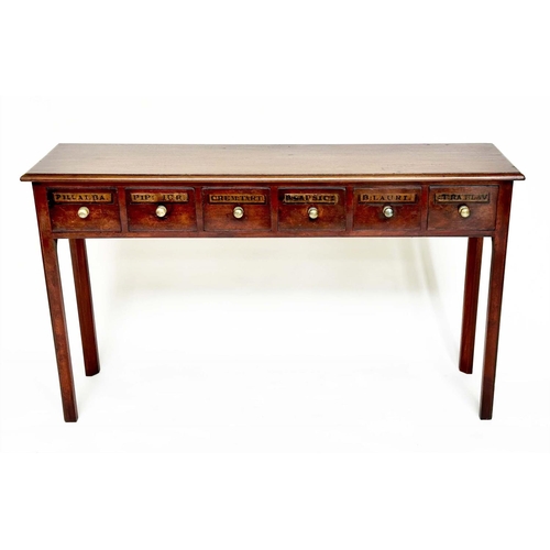 116 - HALL TABLE, Georgian style with six apothecary drawers and inner chamfered square supports, 131cm W ... 