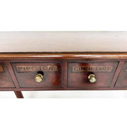 116 - HALL TABLE, Georgian style with six apothecary drawers and inner chamfered square supports, 131cm W ... 