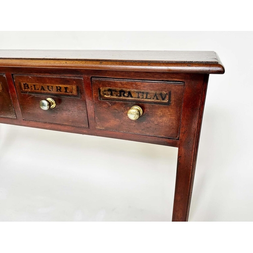 116 - HALL TABLE, Georgian style with six apothecary drawers and inner chamfered square supports, 131cm W ... 