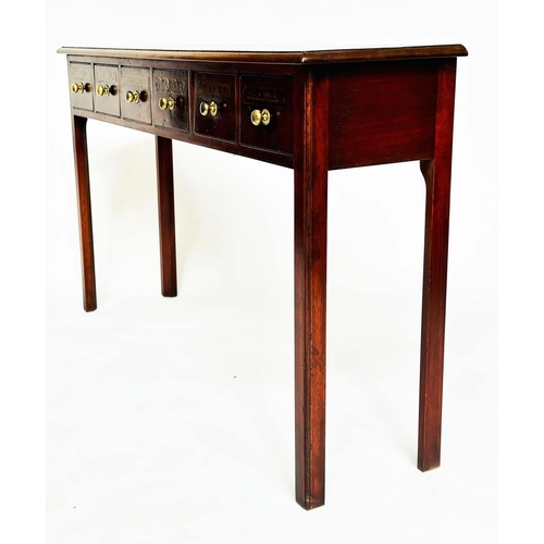 116 - HALL TABLE, Georgian style with six apothecary drawers and inner chamfered square supports, 131cm W ... 