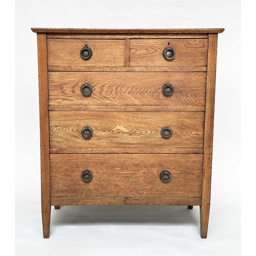 121 - CHEST, early 20th century, Arts and Crafts style solid oak with five drawers, 91cm W x 48cm D x 107c... 