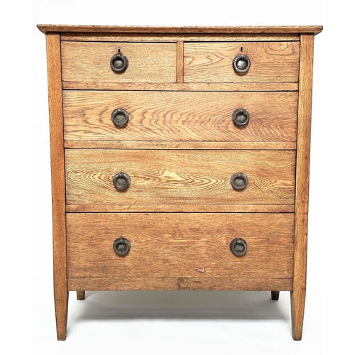 121 - CHEST, early 20th century, Arts and Crafts style solid oak with five drawers, 91cm W x 48cm D x 107c... 