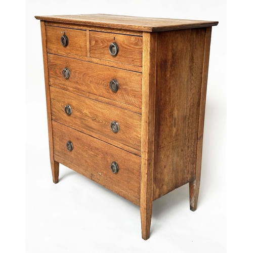 121 - CHEST, early 20th century, Arts and Crafts style solid oak with five drawers, 91cm W x 48cm D x 107c... 