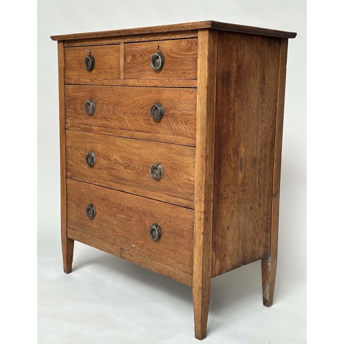 121 - CHEST, early 20th century, Arts and Crafts style solid oak with five drawers, 91cm W x 48cm D x 107c... 